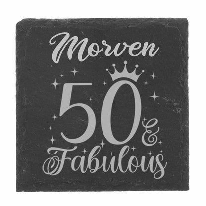 AGE & Fabulous Wine Glass For Birthday With Engraved Age (18-100) & Coaster