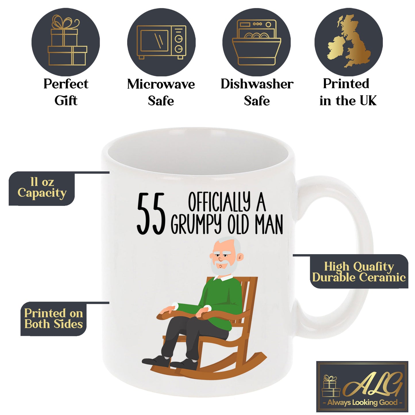 55 Officially A Grumpy Old Man Mug and/or Coaster Gift  - Always Looking Good -   