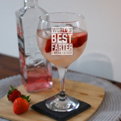 Best Farter I Mean Father Engraved Goblet Gin Glass & Slate Coaster Set for Dad