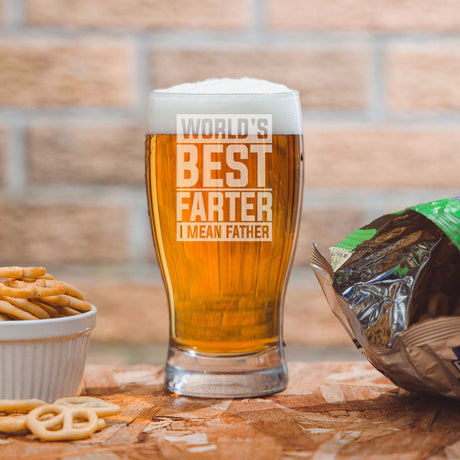 “Worlds Best Farter I Mean Father” Engraved Beer Glass For Dad and/or Coaster Set  - Always Looking Good -   