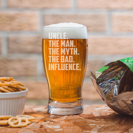 Uncle, The Man, The Myth, The Bad Influence Engraved Beer Glass and/or Coaster Gift For Uncle  - Always Looking Good -   