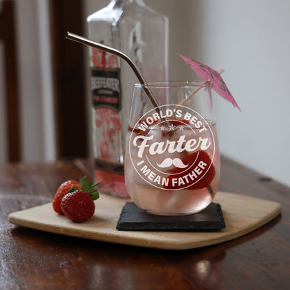 Engraved Best Farter I Mean Father Glass & Coaster Gift for Dad