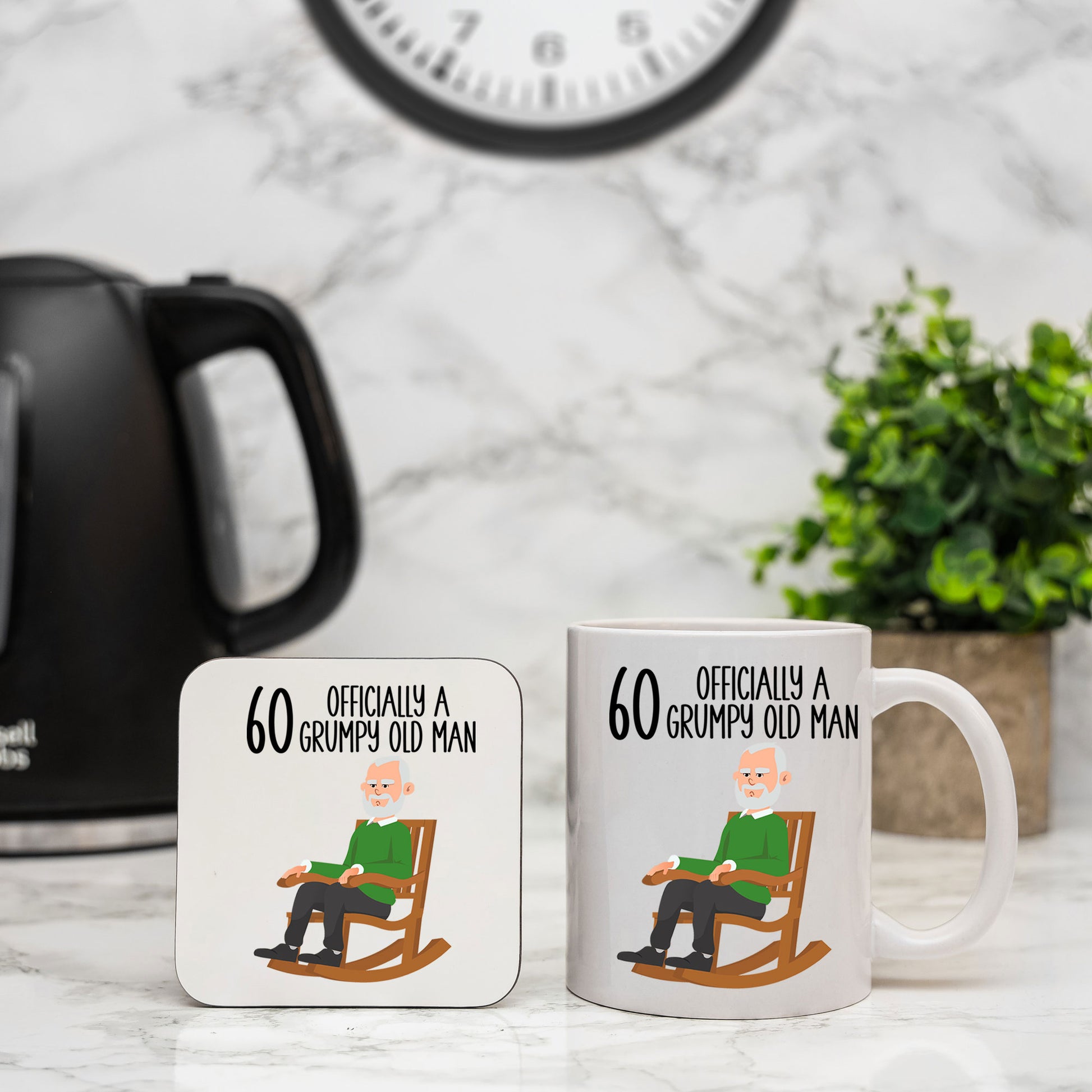 60 Officially A Grumpy Old Man Mug and/or Coaster Gift  - Always Looking Good - Mug & Coaster Set  