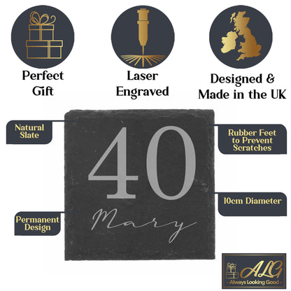 Age & Name Birthday Engraved Glass Coffee Mug & Coaster – Birthday Gift Set