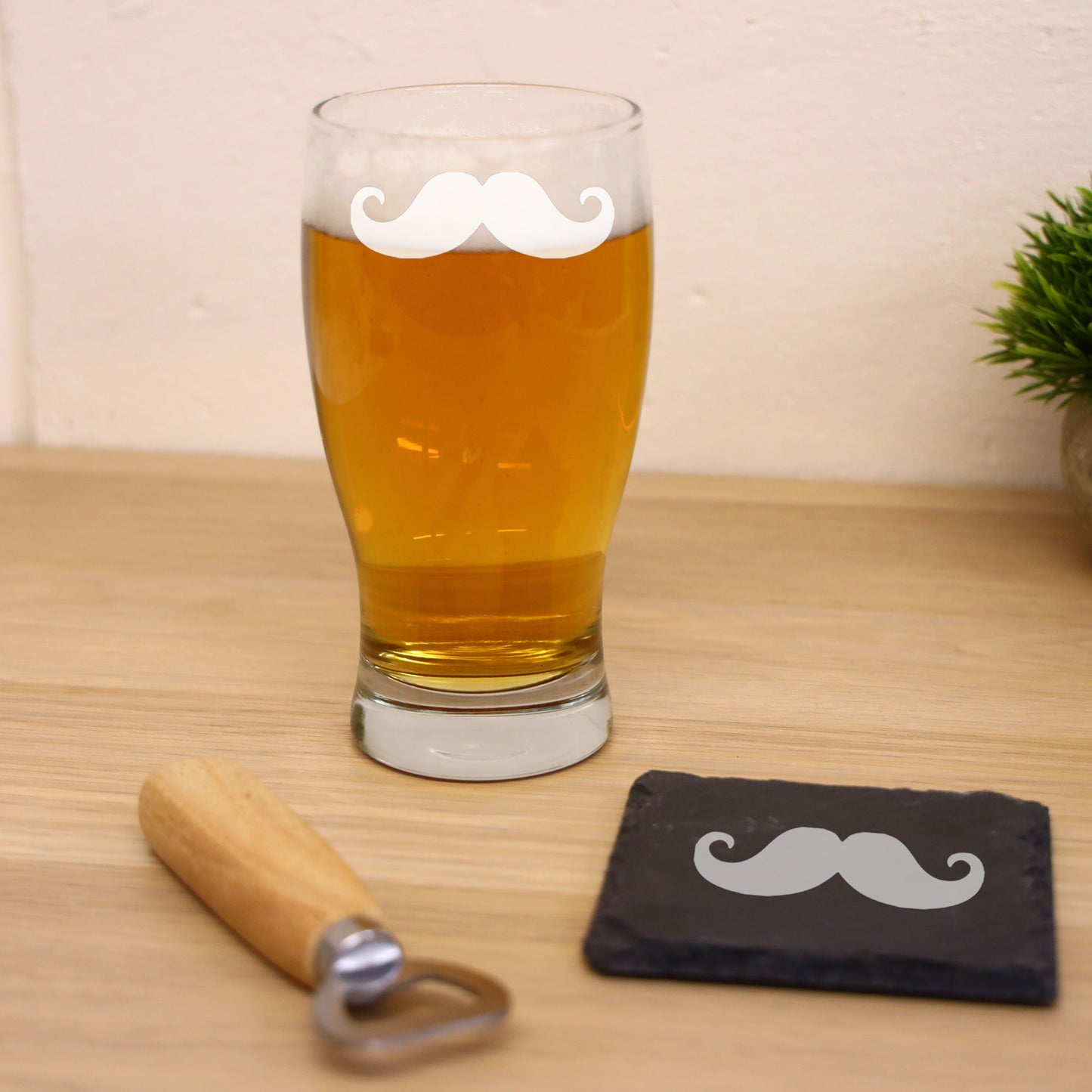 Moustache Engraved Beer Pint Glass and/or Coaster Set  - Always Looking Good - Glass & Square Coaster Set  