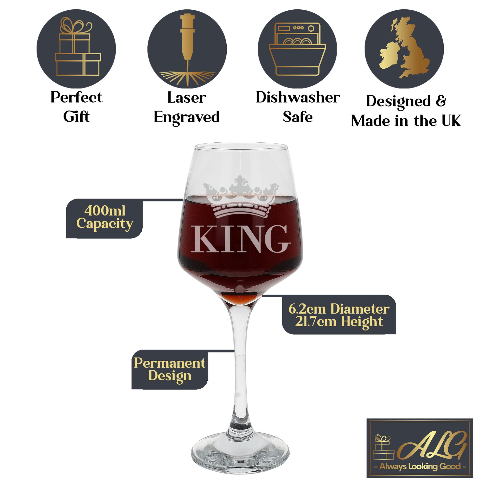 King Engraved Wine Glass  - Always Looking Good -   