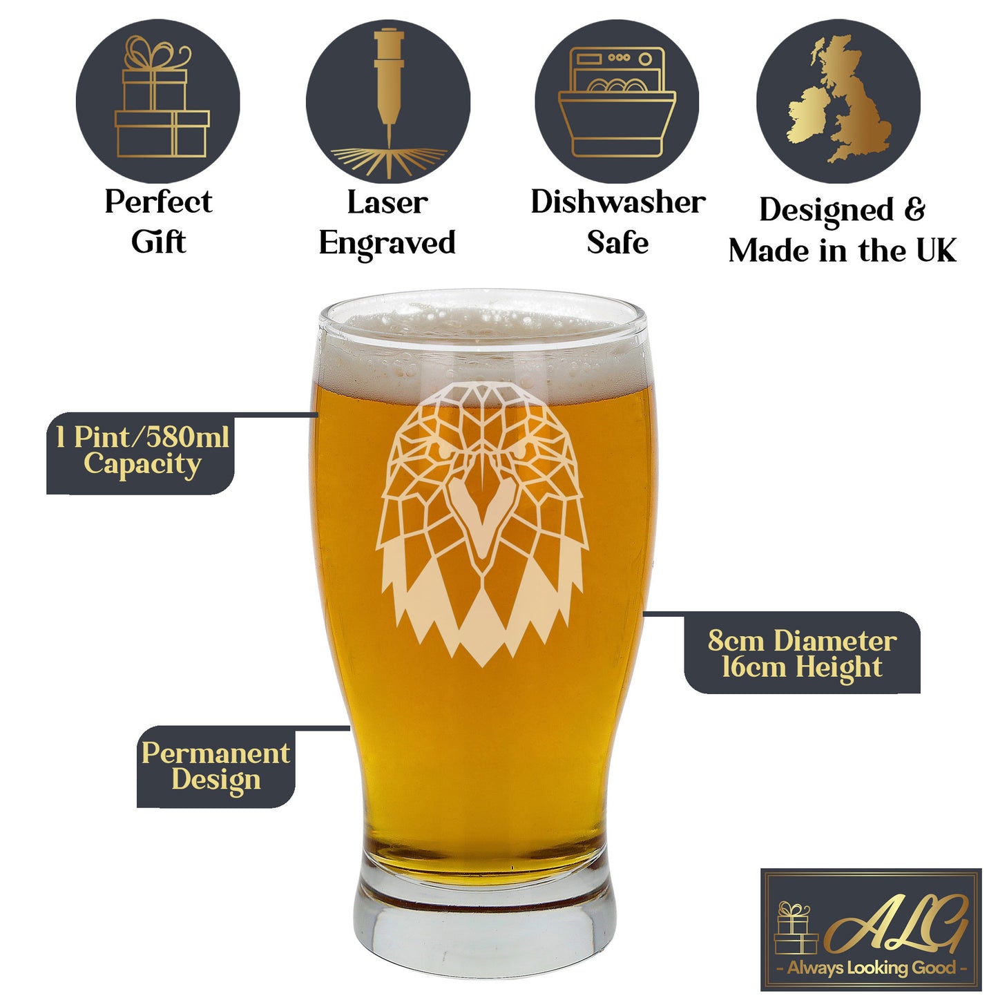 Eagle Engraved Beer Pint Glass  - Always Looking Good -   