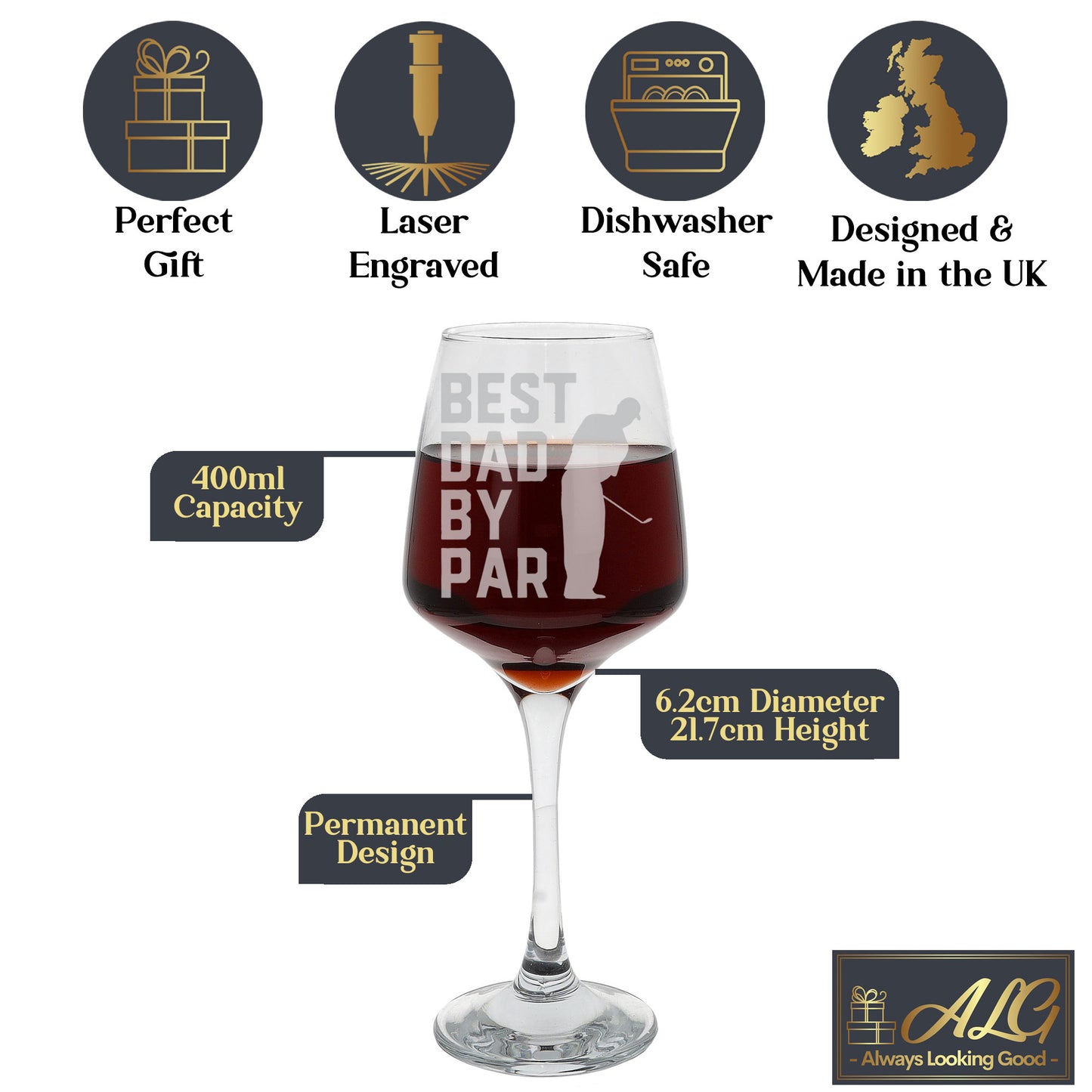 Best Dad By Par Engraved Wine Glass and/or Coaster Set  - Always Looking Good -   