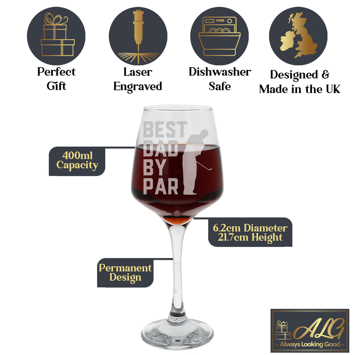 dad golf gifts - Best Dad By Par Engraved Wine Glass and/or Coaster Set  - Always Looking Good -    - Always Looking Good -   