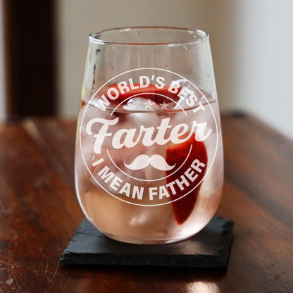 Engraved Best Farter I Mean Father Glass & Coaster Gift for Dad