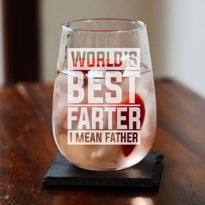 Best Farter I Mean Father Engraved Stemless Gin Glass - Gift for Dad