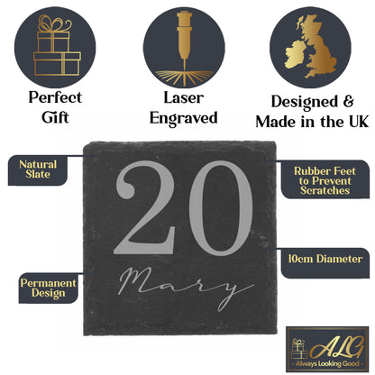 Personalised Beer Stein Glass & Coaster – Engraved with Age & Name Gift Set