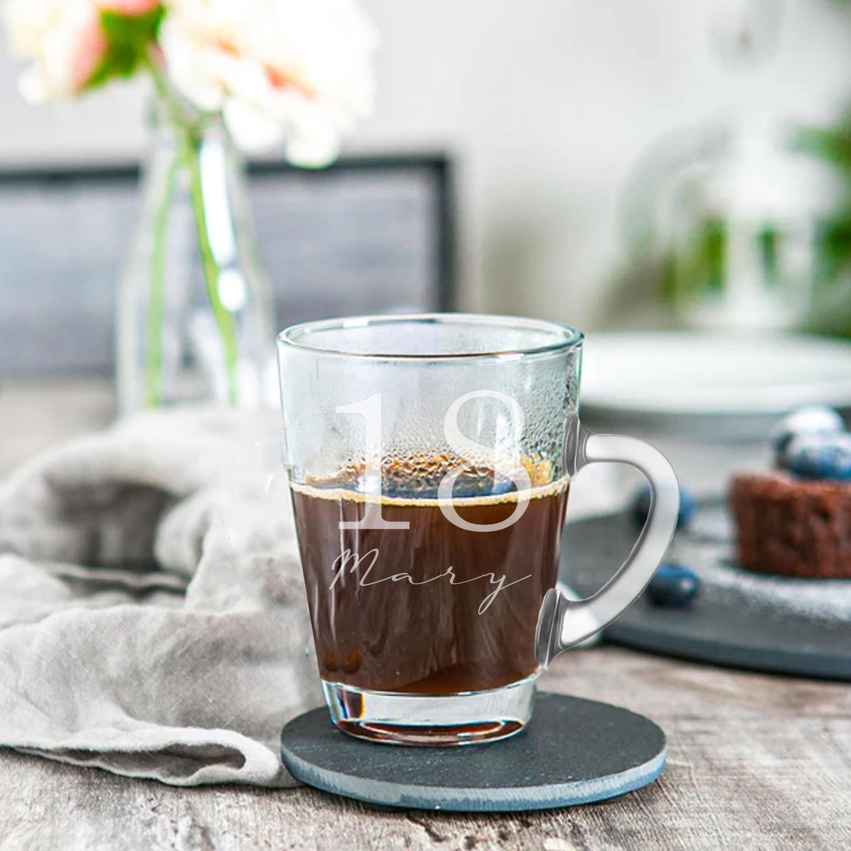 18th Birthday Engraved Glass Coffee Mug – Personalised Age & Name Gift