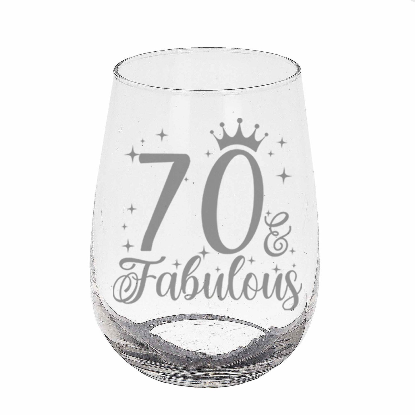 70 & Fabulous Engraved Stemless Gin Glass and/or Coaster Set  - Always Looking Good - Stemless Gin Glass On Its Own  