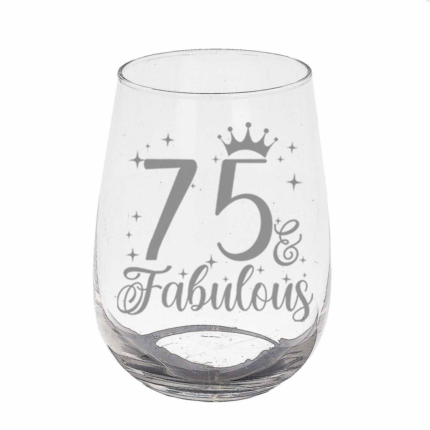 75 & Fabulous Engraved Stemless Gin Glass and/or Coaster Set  - Always Looking Good - Stemless Gin Glass On Its Own  