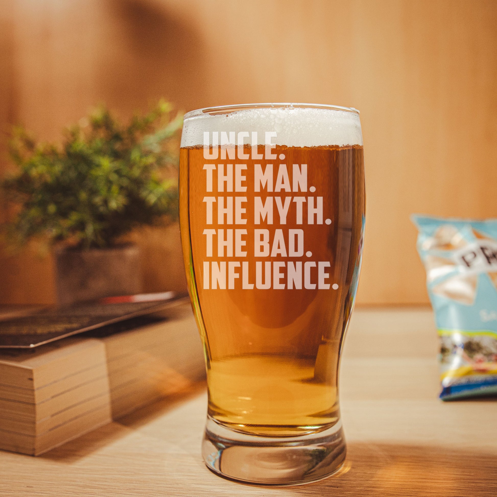 Uncle, The Man, The Myth, The Bad Influence Engraved Beer Glass and/or Coaster Set  - Always Looking Good -   