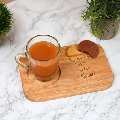 Personalised Tea & Biscuit Engraved Board with Optional Mug and Message
