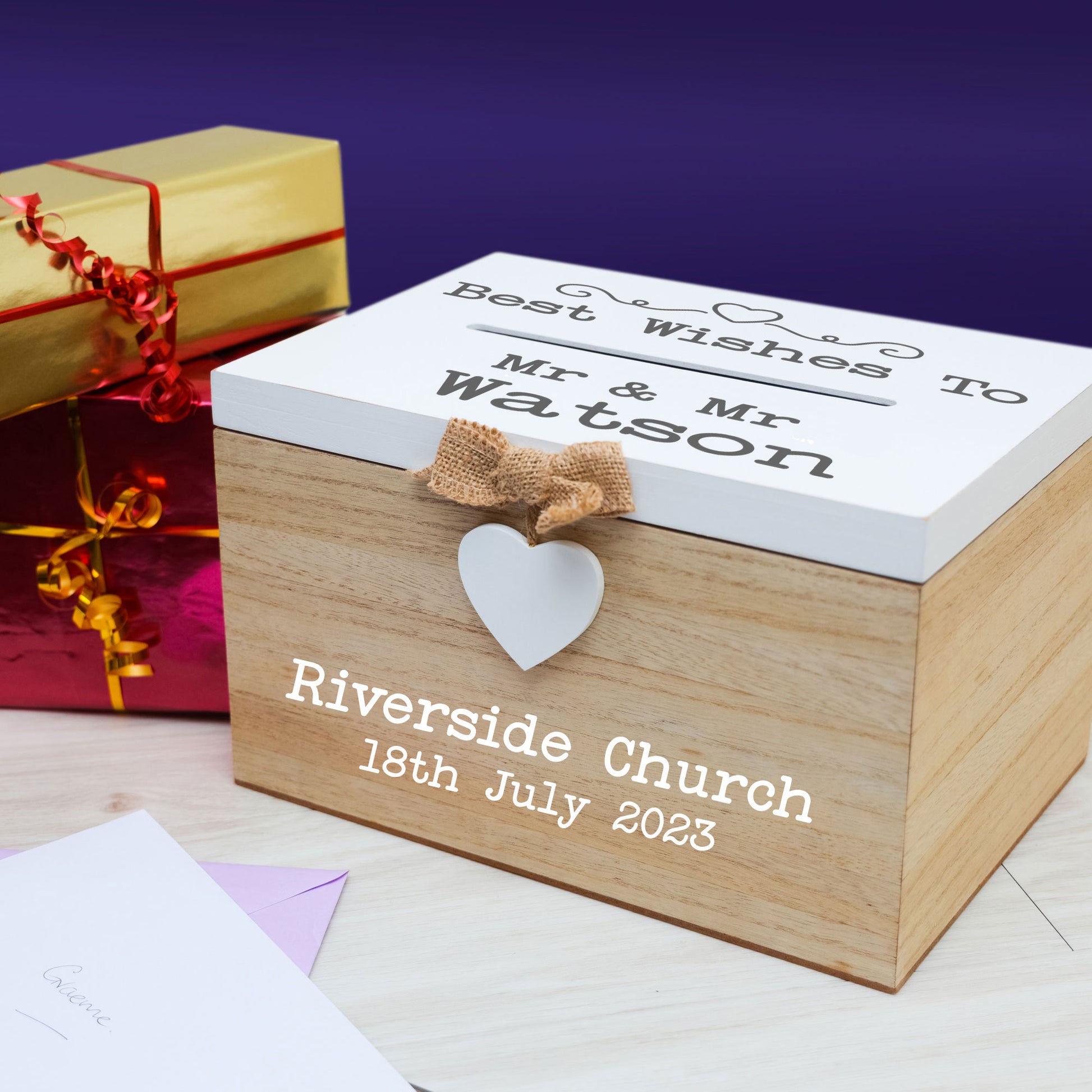 Personalised Gay Wedding Card White & Wooden Memory Box MR & MR  - Always Looking Good -   
