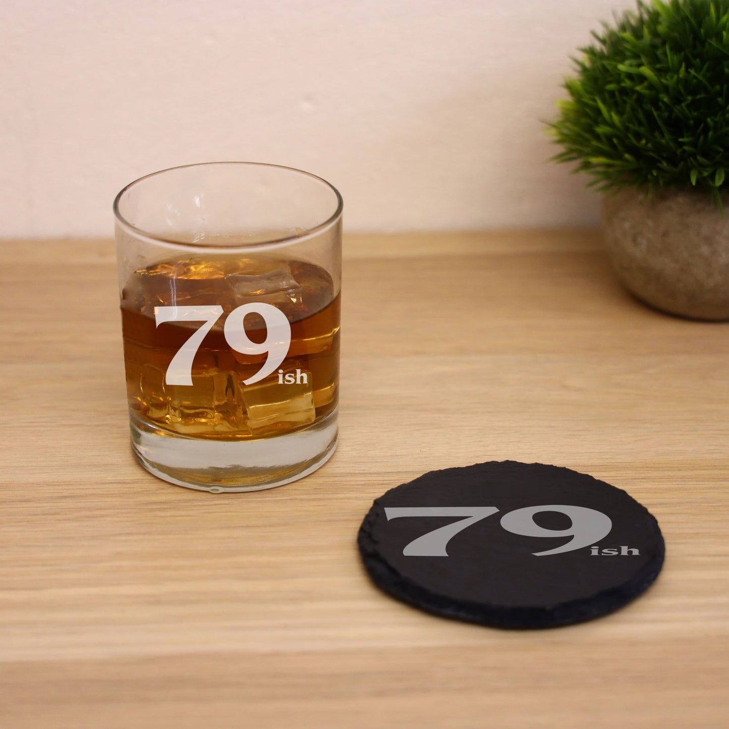 79ish Whisky Glass and/or Coaster Set  - Always Looking Good - Glass & Round Coaster Set  