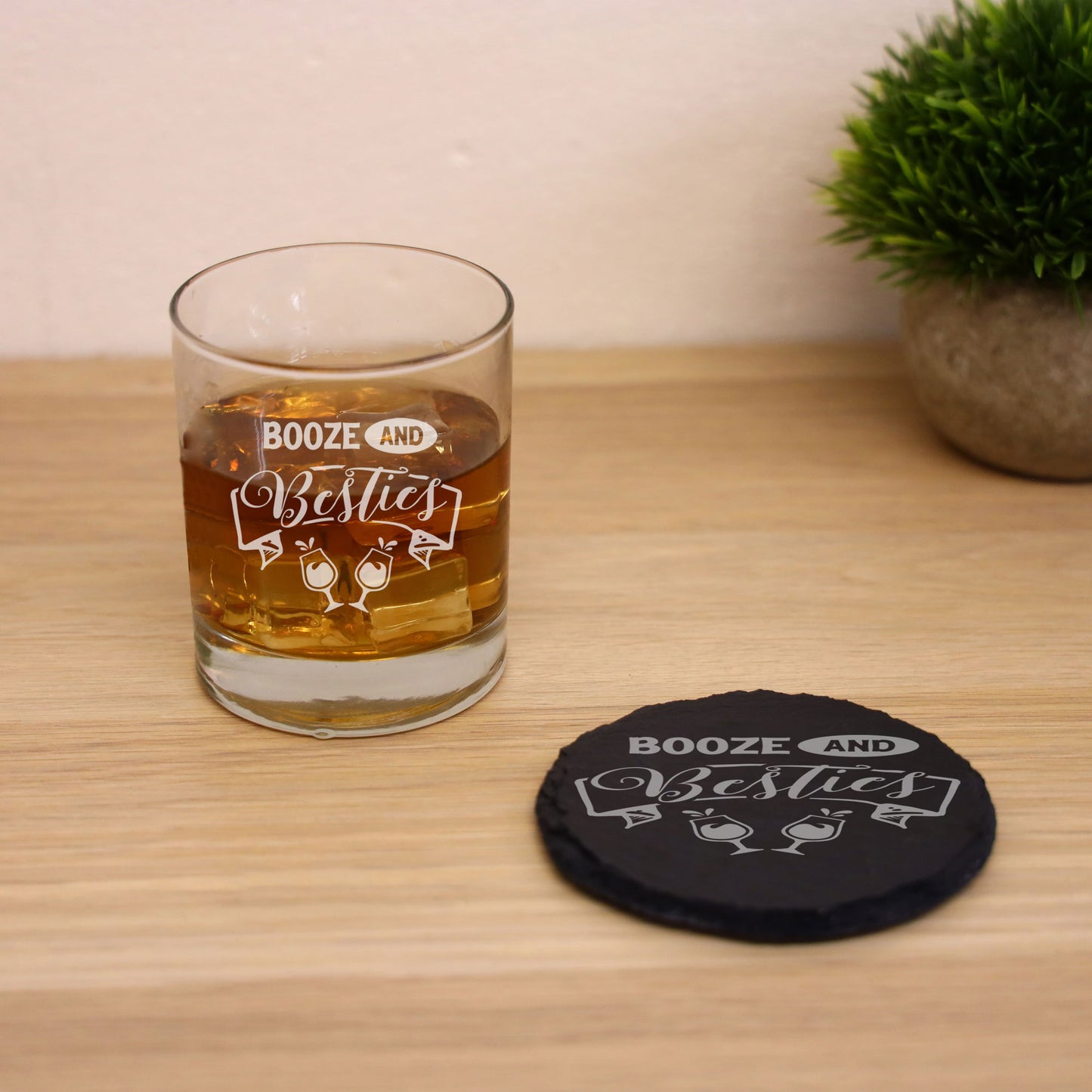 Booze And Besties Engraved Whisky Glass and/or Coaster Set  - Always Looking Good - Glass & Round Coaster Set  