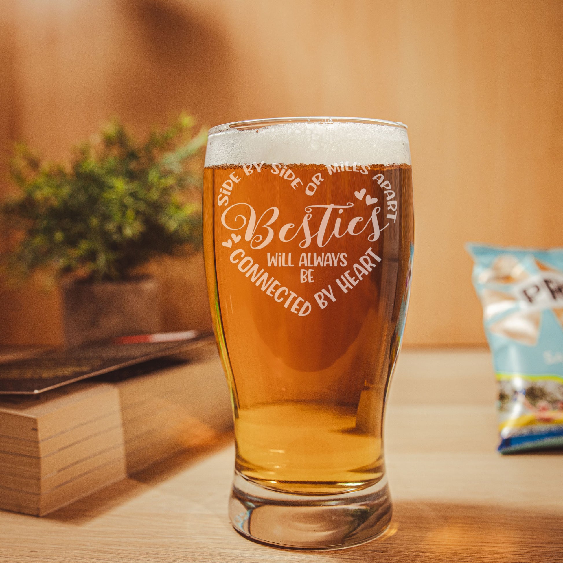 Besties Connected By Heart Engraved Beer Glass and/or Coaster Set  - Always Looking Good -   gift for best friend