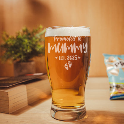 Baby Announcement Gift “Promoted To…” Engraved Pint Glass