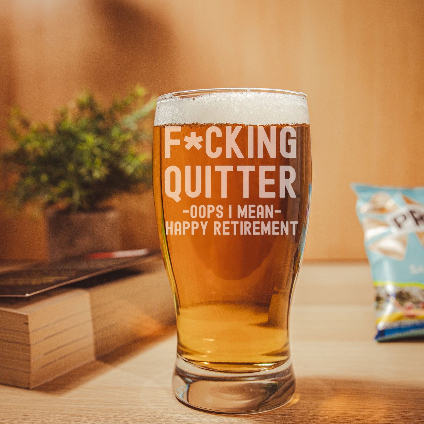 Engraved "F*cking Quitter, Oops I mean Happy Retirement" Beer Glass and/or Coaster Novelty Gift  - Always Looking Good -   