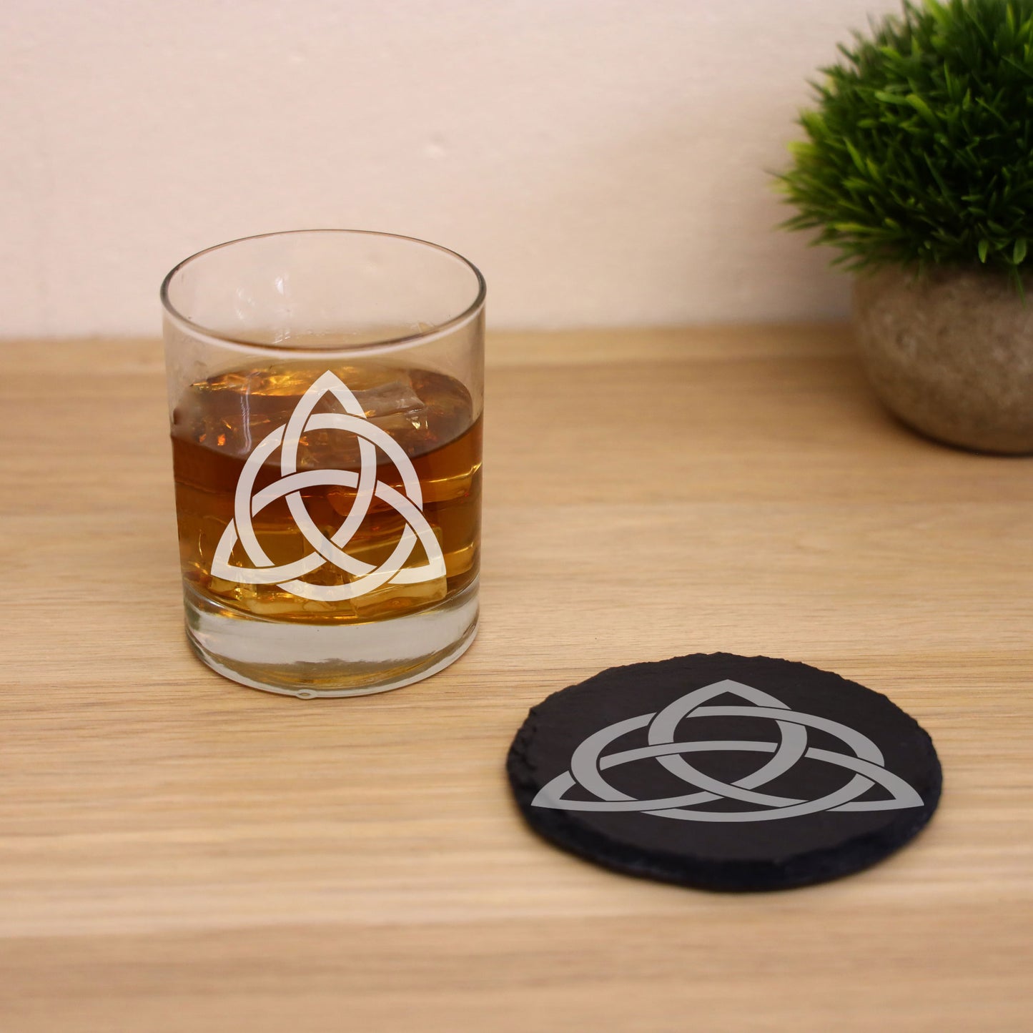 Celtic Knot Engraved Whisky Glass and/or Coaster Set  - Always Looking Good - Glass & Round Coaster Set  