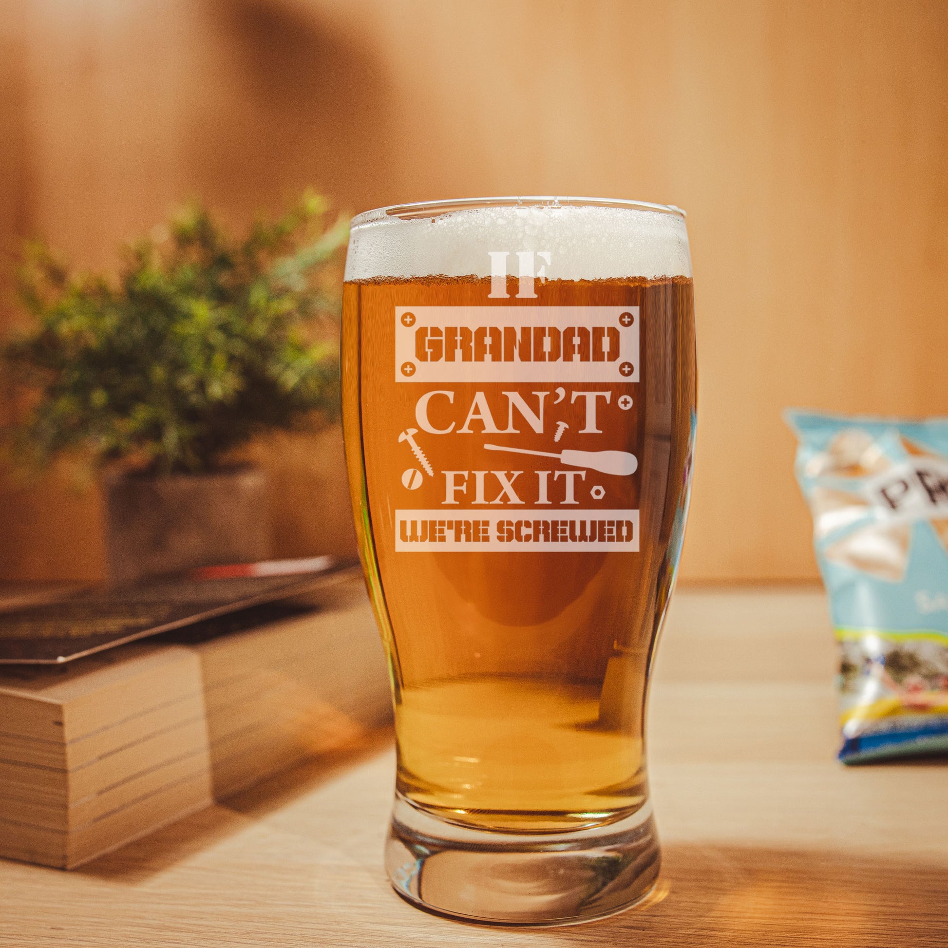 Engraved "If Grandad Can't Fix It We're Screwed" Pint Glass and/or Coaster Set  - Always Looking Good -   