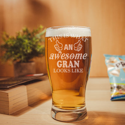 "This Is What An Awesome Person Looks Like" Engraved Novelty Beer Glass - Always Looking Good -   