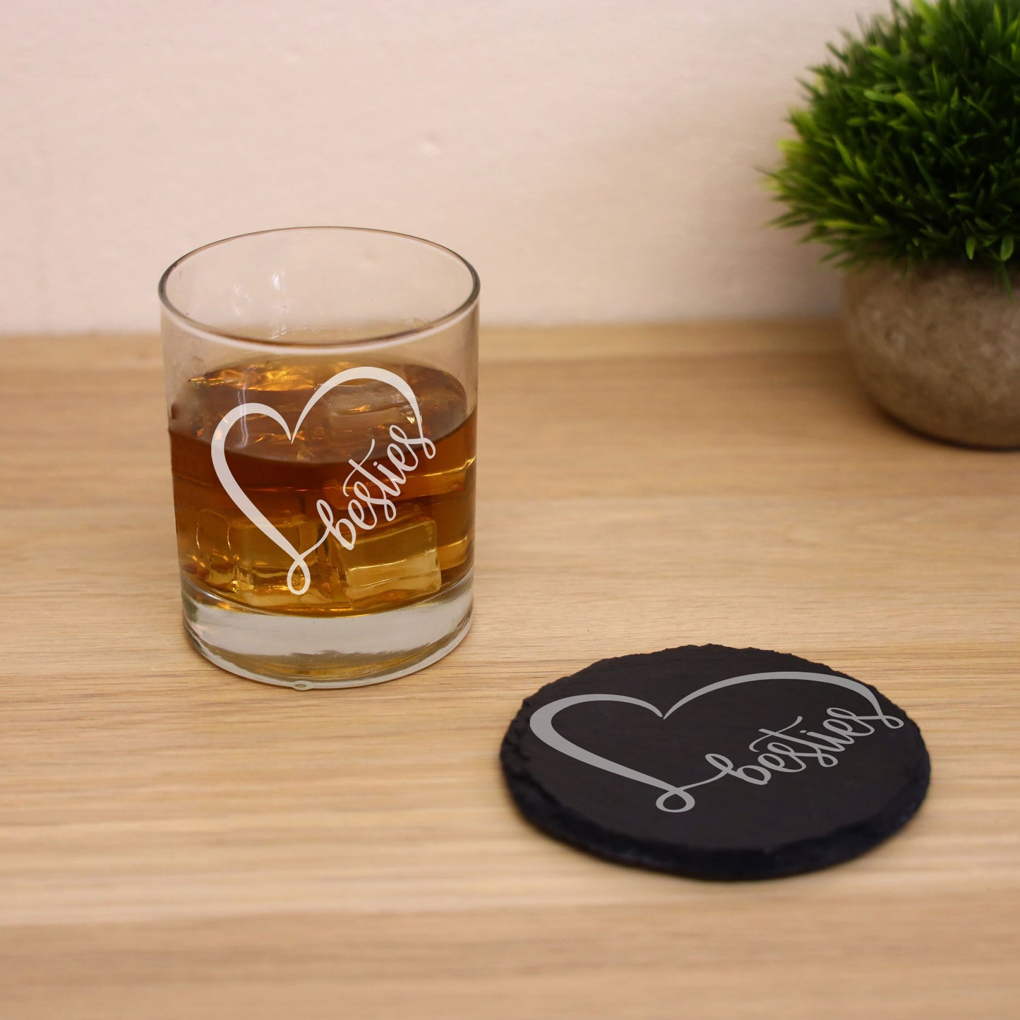 Besties Engraved Whisky Glass and/or Coaster Set  - Always Looking Good - Glass & Round Coaster Set  