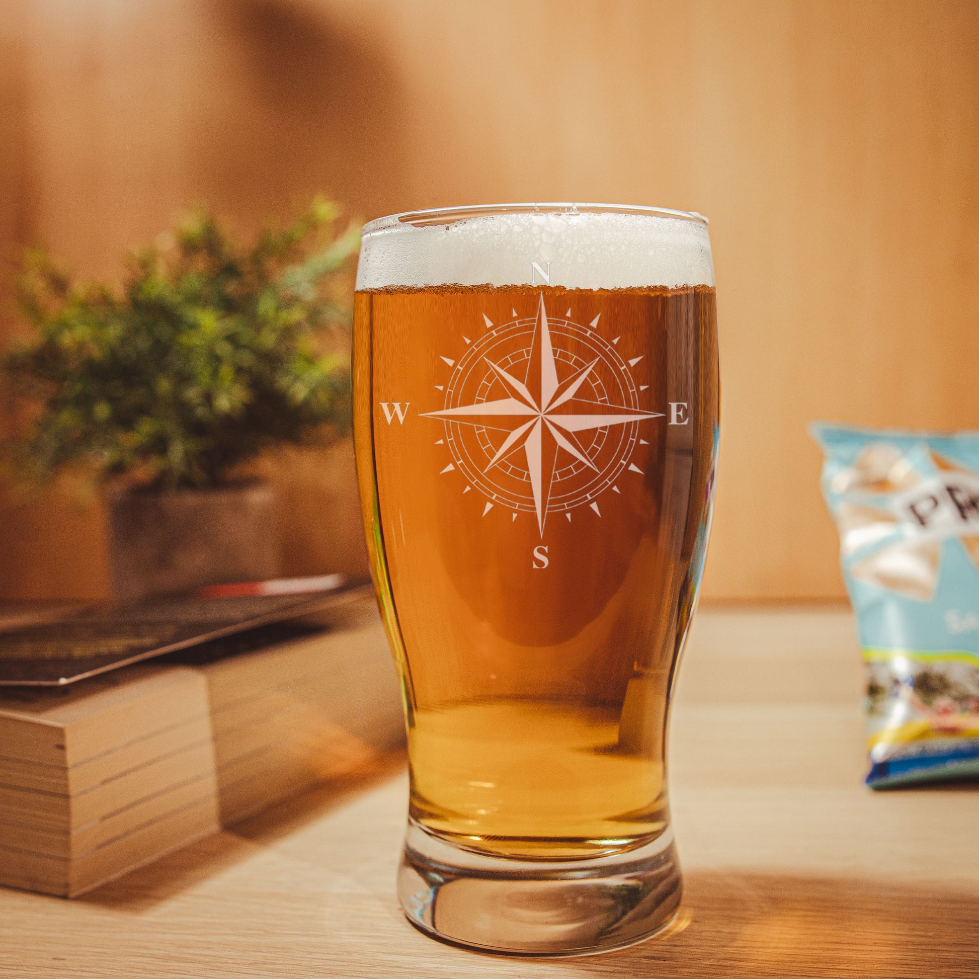Compass Engraved Beer Pint Glass and/or Coaster Set  - Always Looking Good -   laser engraved beer glass