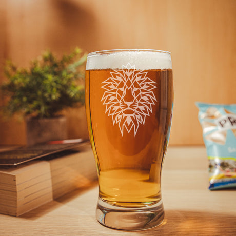 Lion Engraved Personalised Pint Glass  - Always Looking Good -   