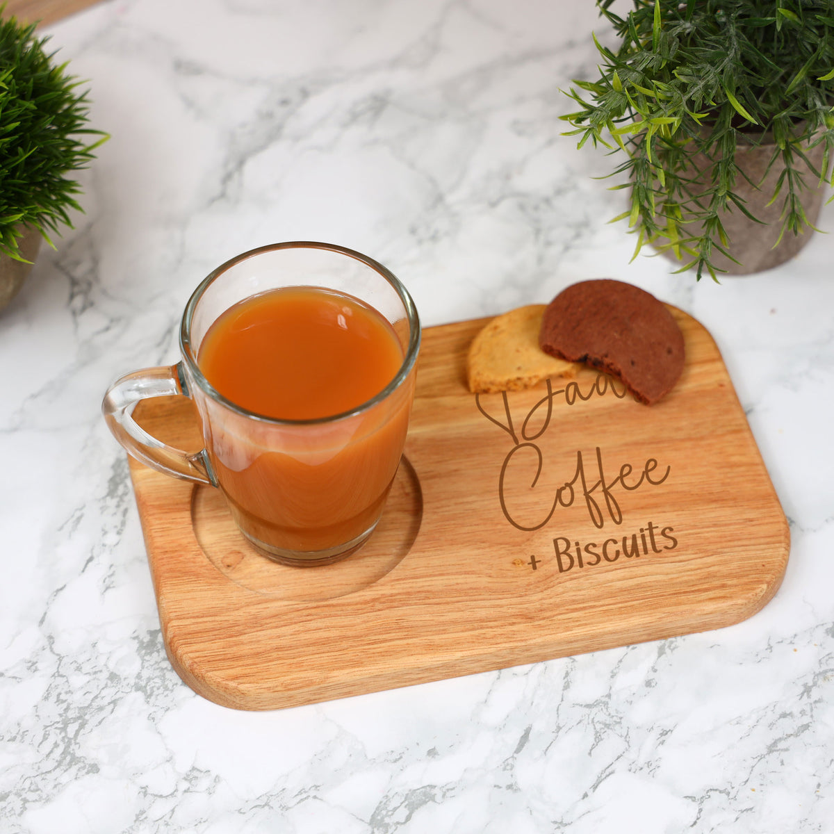 Personalised Dad's Coffee & Biscuit Engraved Board with Optional Mug