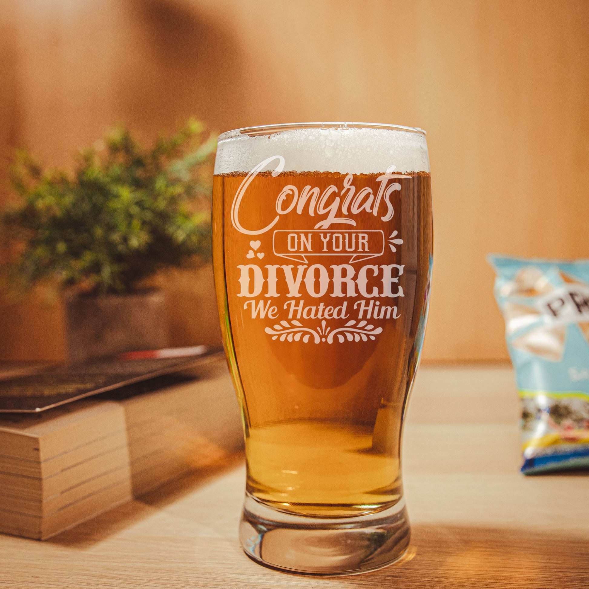 Congrats On Your Divorce We Hated Him Engraved Pint Glass  - Always Looking Good -   