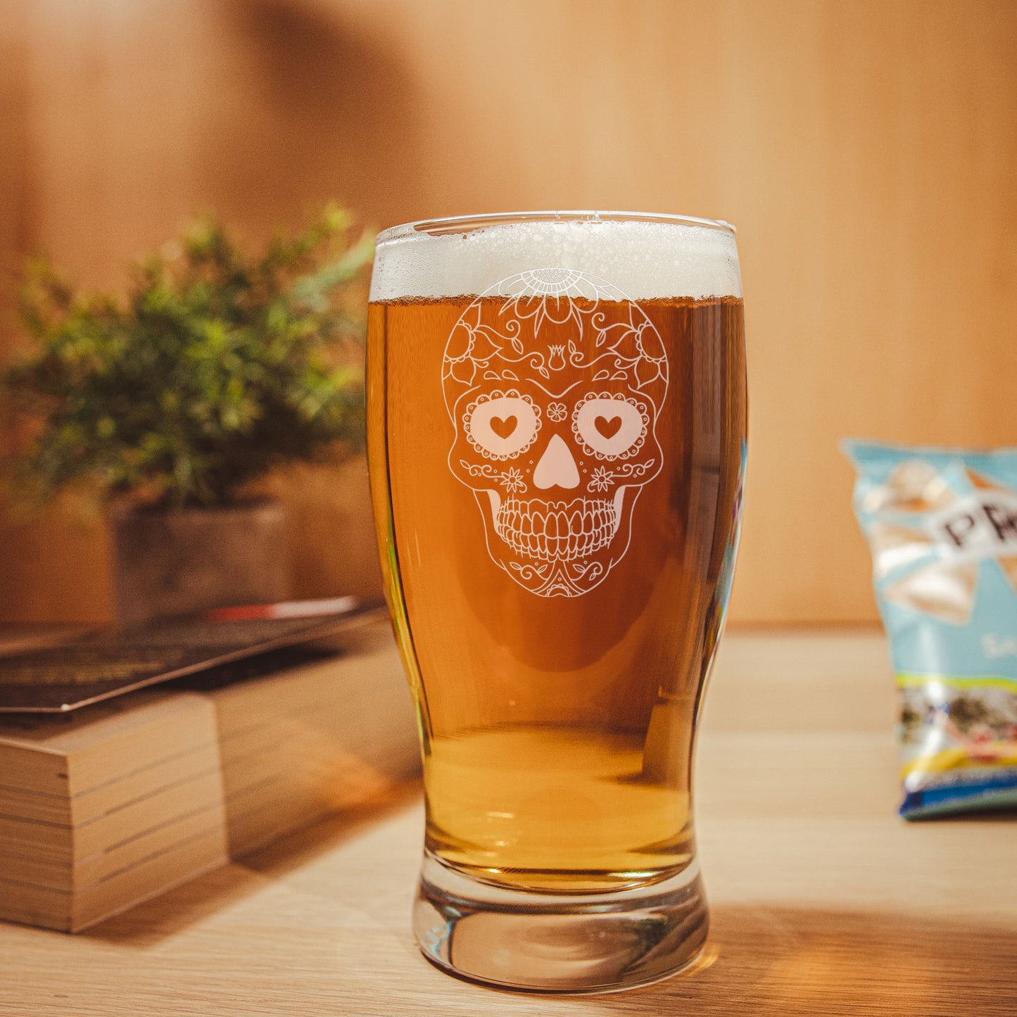 Engraved Sugar Skull Pint Glass  - Always Looking Good -   