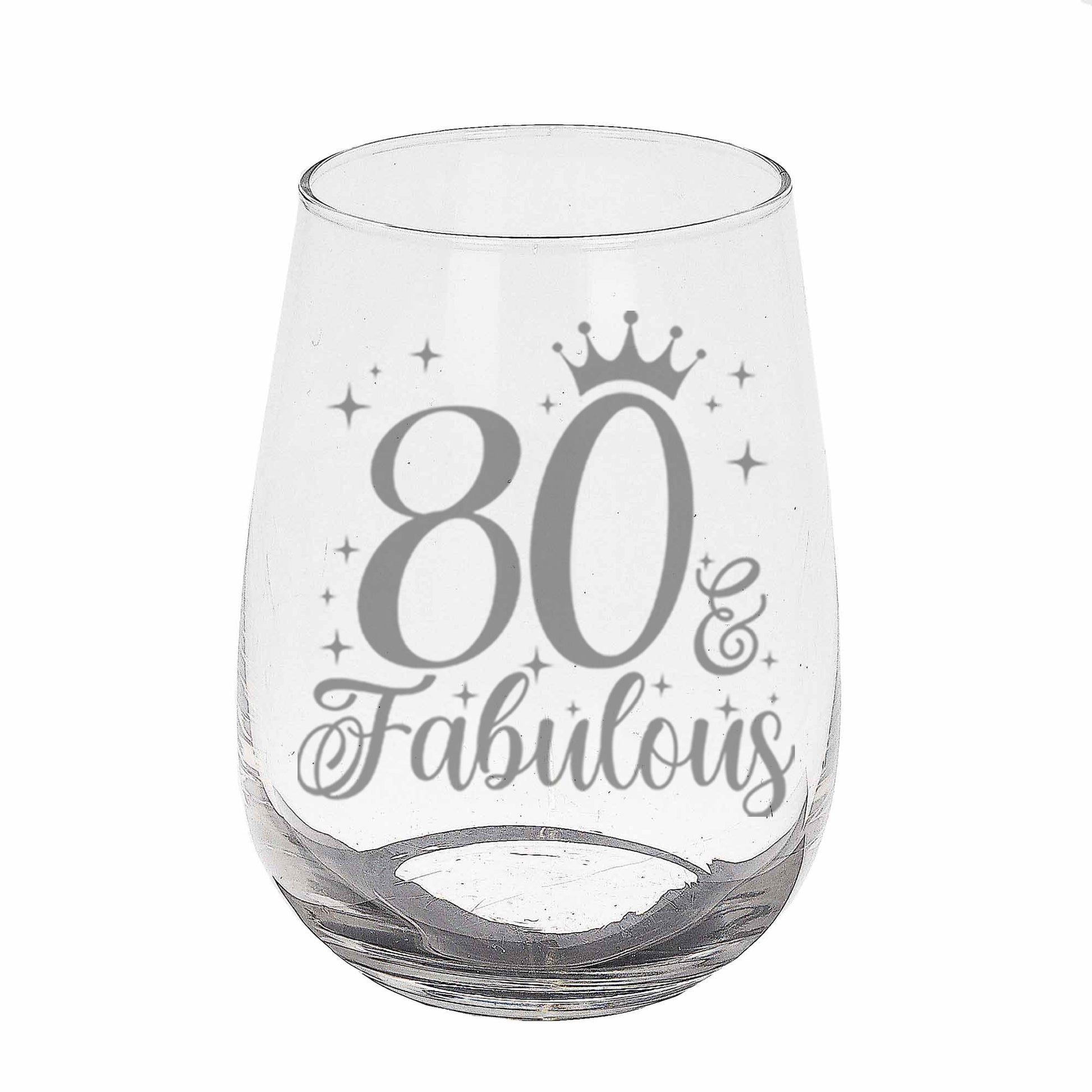 80 & Fabulous Engraved Stemless Gin Glass and/or Coaster Set  - Always Looking Good - Stemless Gin Glass On Its Own  