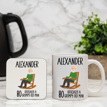 Funny Birthday Mug and/or Coaster Gift “Officially A Grumpy Old Man”
