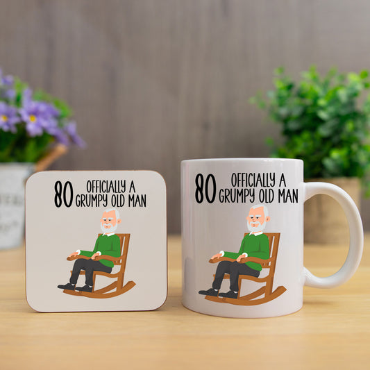 80 Officially A Grumpy Old Man Mug and/or Coaster Gift  - Always Looking Good - Mug & Coaster Set  