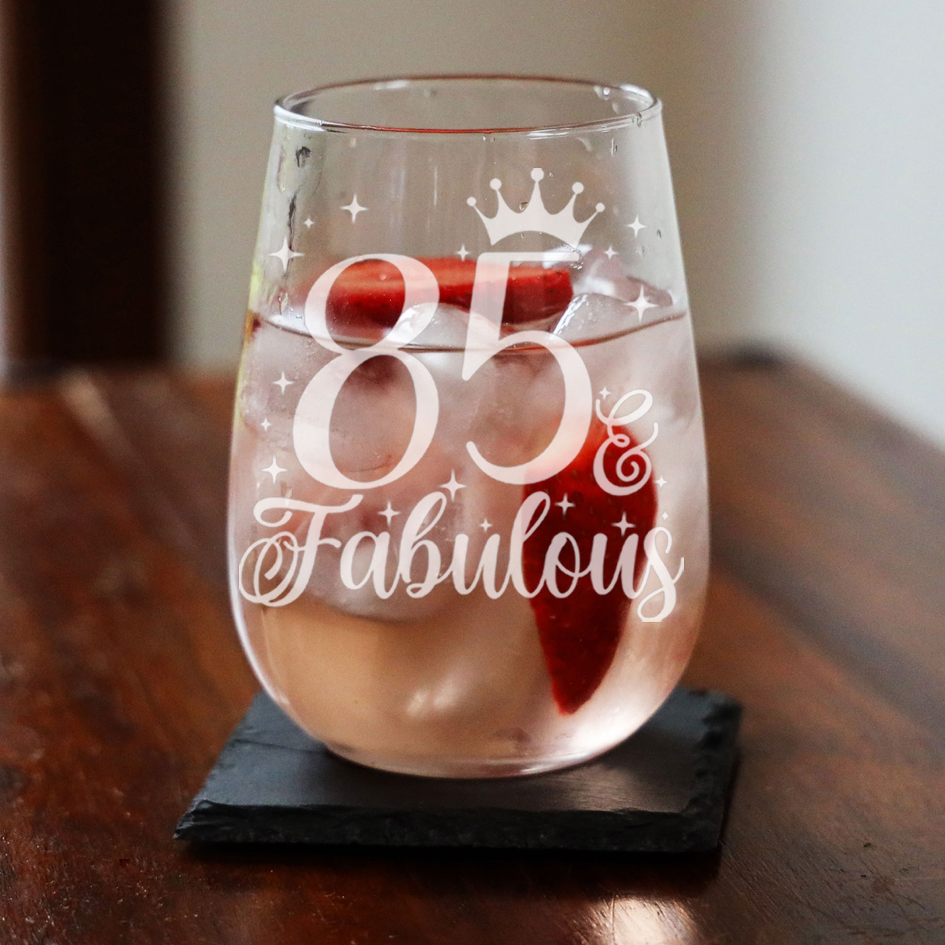 85 & Fabulous Engraved Stemless Gin Glass and/or Coaster Set  - Always Looking Good -   