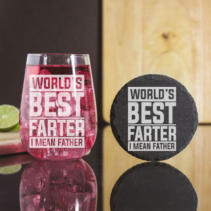 Best Farter I Mean Father Engraved Stemless Gin Glass - Gift for Dad