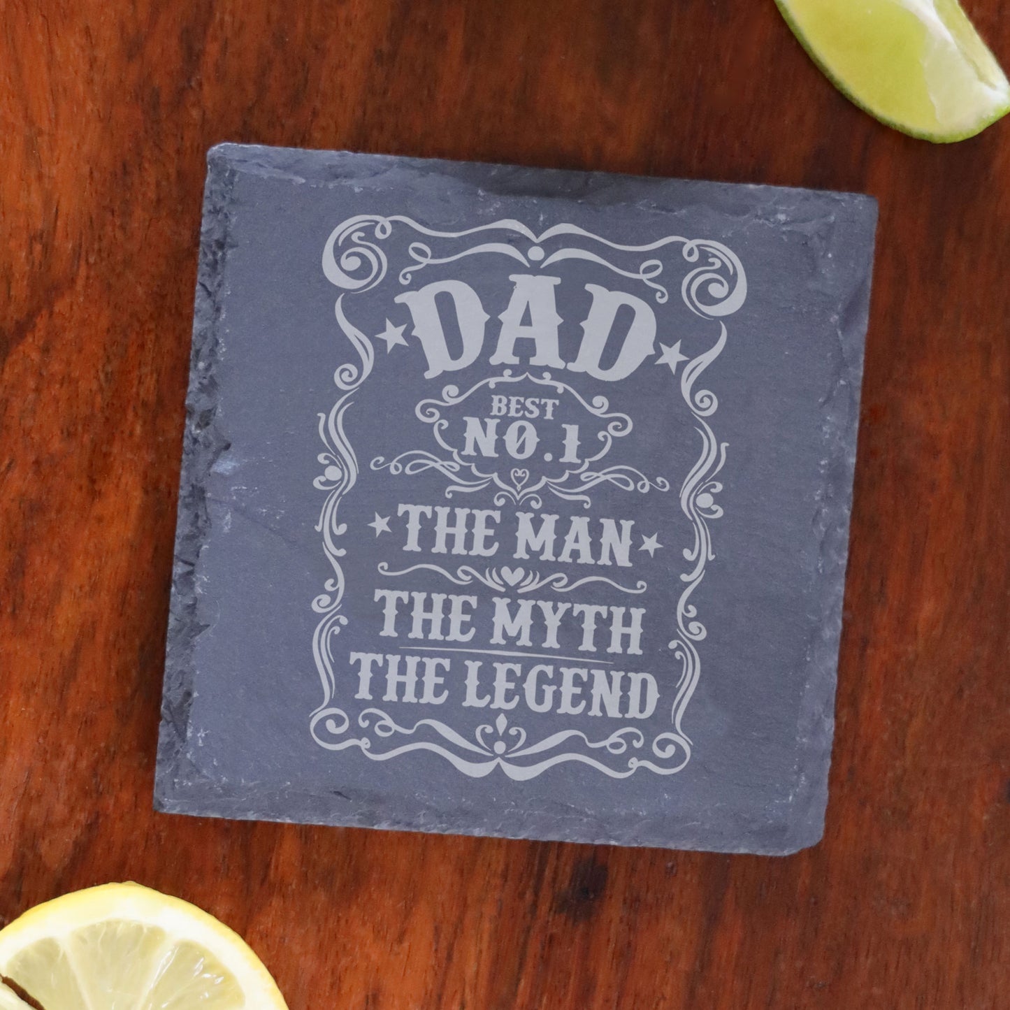 Dad The Man The Myth The Legend Engraved Wine Glass and/or Coaster Set  - Always Looking Good - Square Coaster Only  