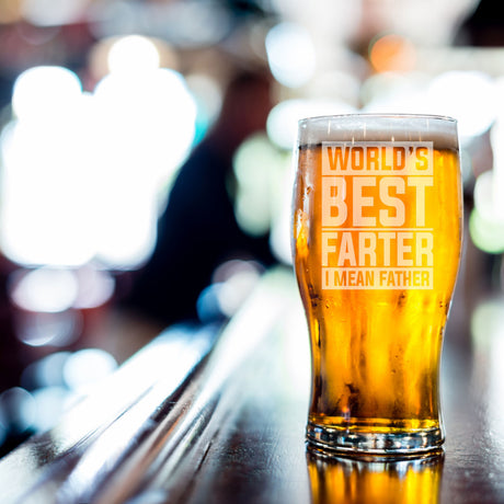 “Worlds Best Farter I Mean Father” Engraved Beer Glass For Dad and/or Coaster Set  - Always Looking Good -   