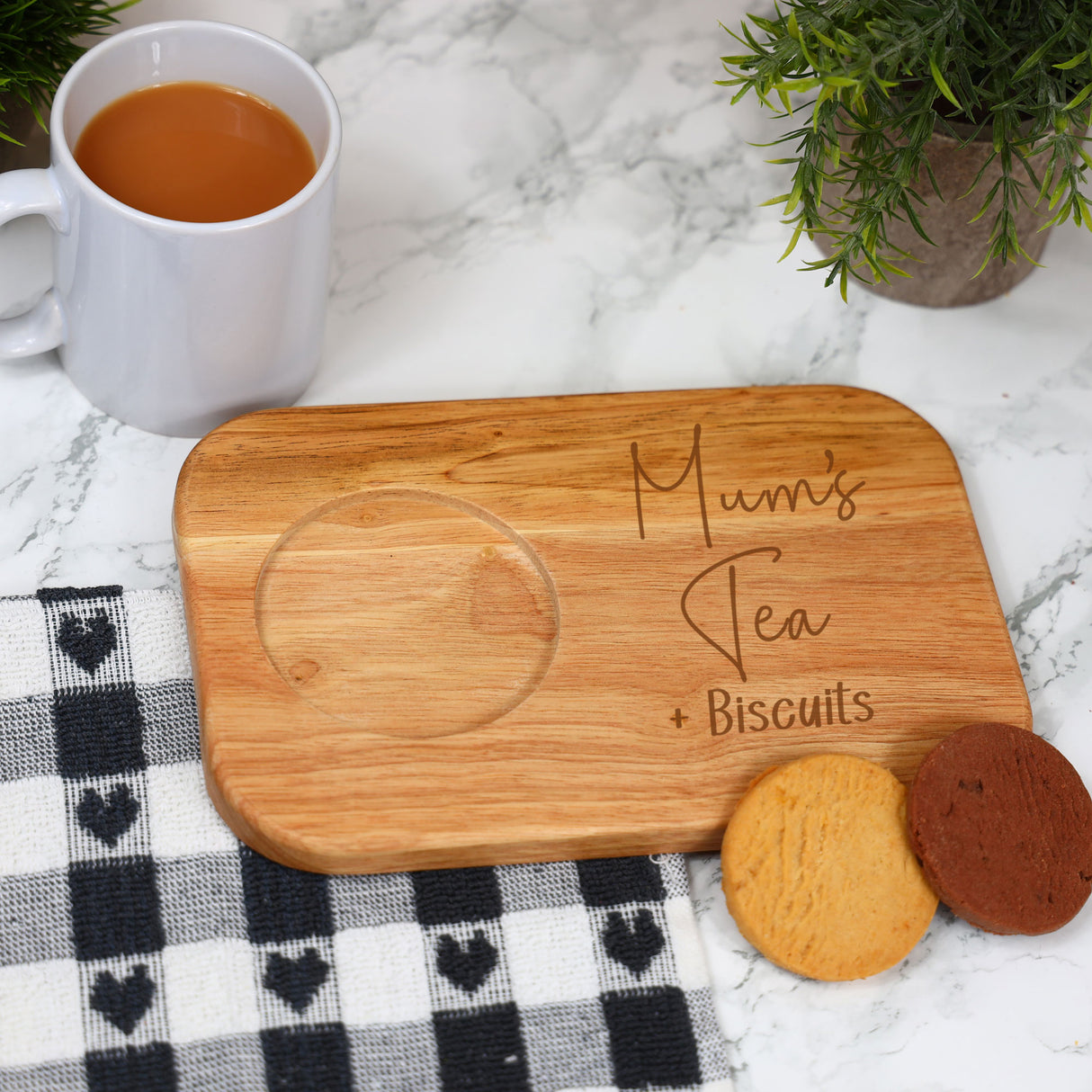 Personalised Mum's Tea & Biscuit Engraved Board with Optional Mug