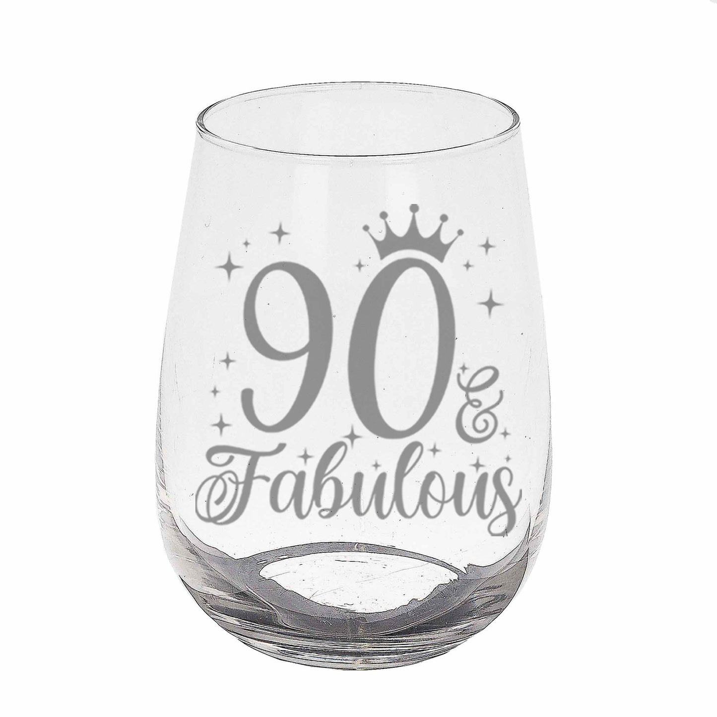 90 & Fabulous Engraved Stemless Gin Glass and/or Coaster Set  - Always Looking Good - Stemless Gin Glass On Its Own  