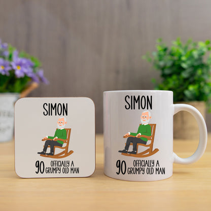 Funny Birthday Mug and/or Coaster Gift “Officially A Grumpy Old Man”