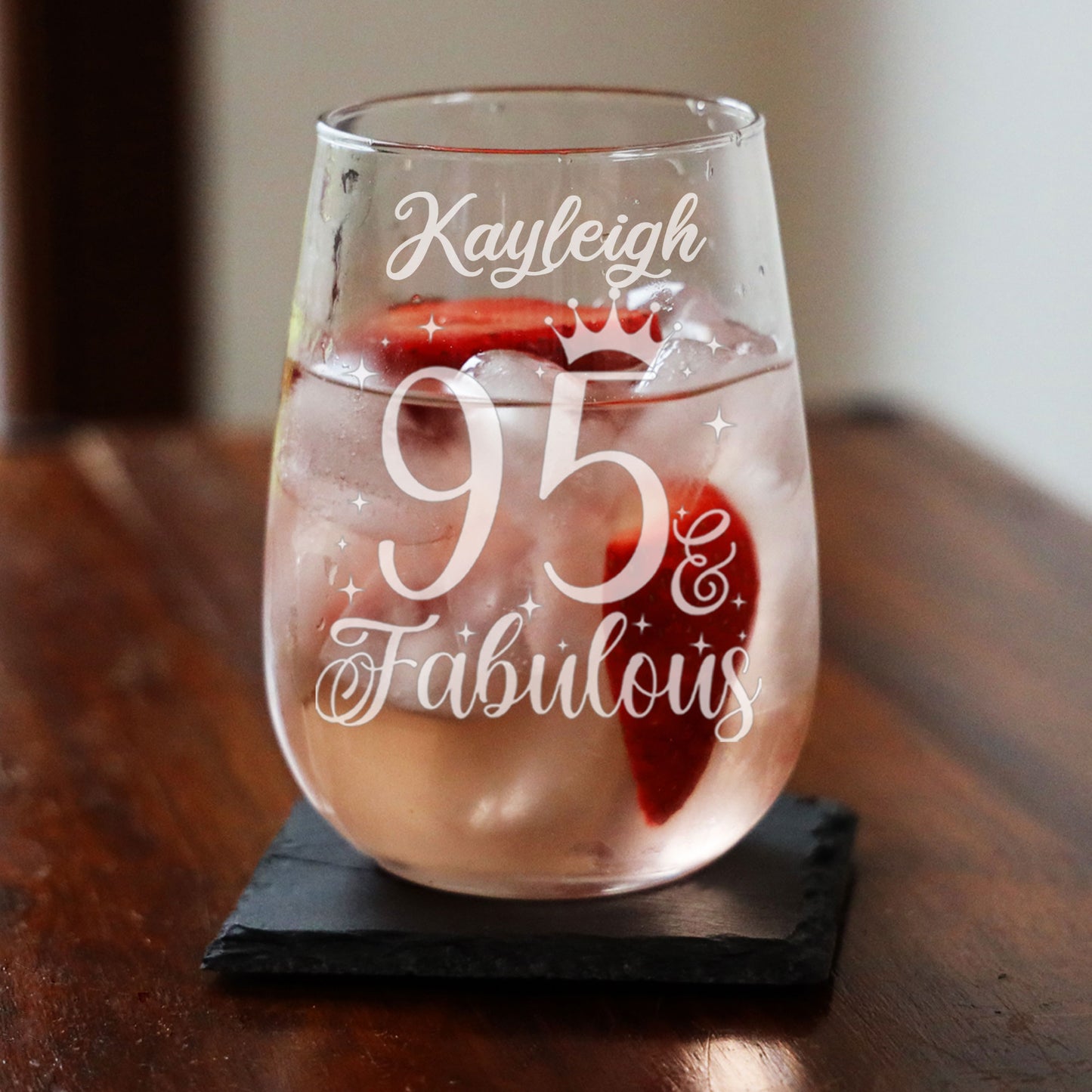 95 & Fabulous Engraved Stemless Gin Glass and/or Coaster Set  - Always Looking Good -   