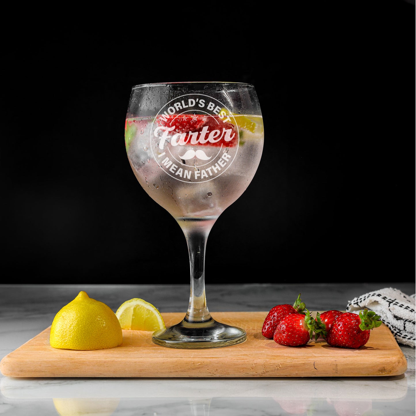 Personalised Goblet Gin Glass & Slate Coaster Set Gift for Dad