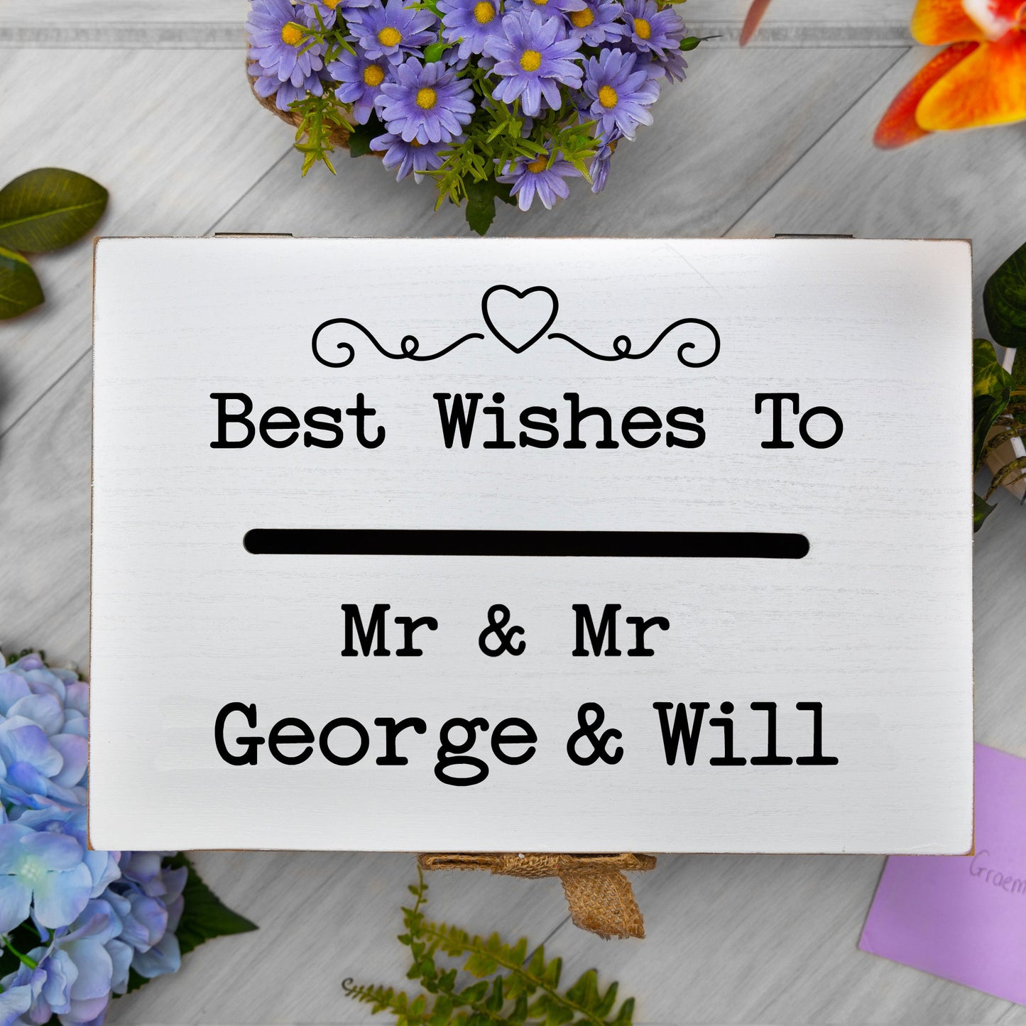 Personalised Gay Wedding Card White & Wooden Memory Box MR & MR  - Always Looking Good -   