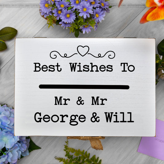 Personalised Gay Wedding Card White & Wooden Memory Box MR & MR  - Always Looking Good -   